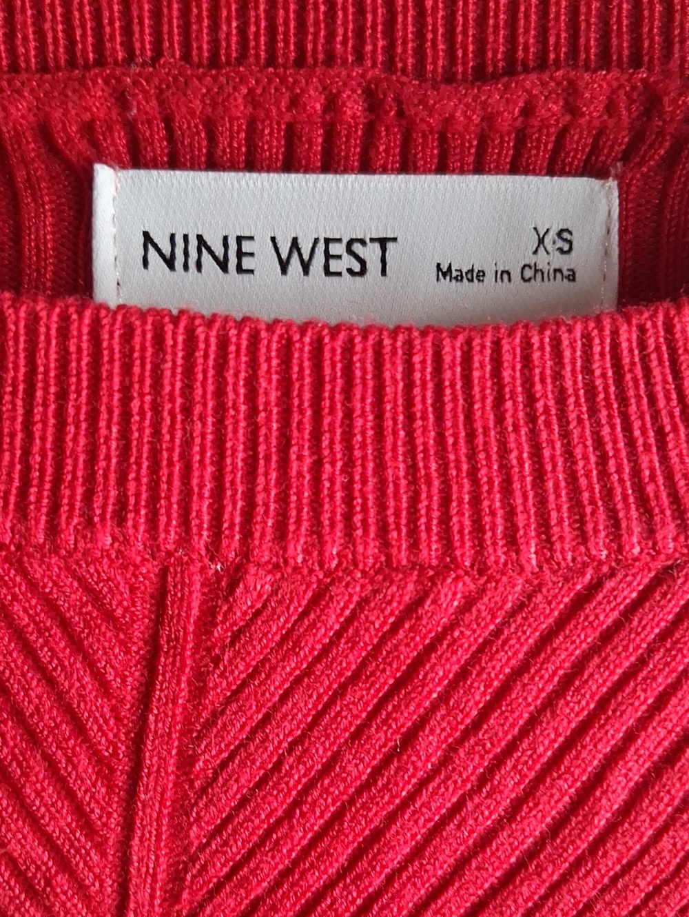 Nine West Bright Red Textured Rib Crewneck Sweater